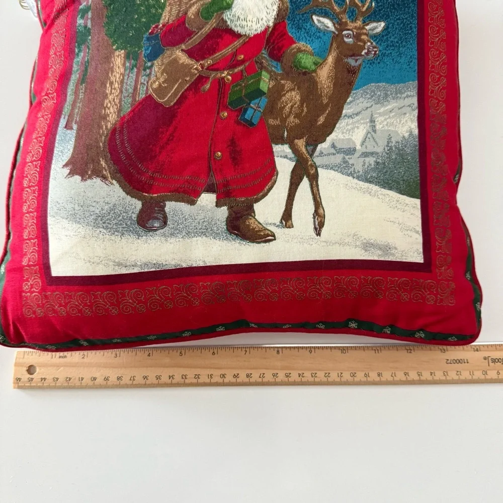 Old World Santa Claus and Reindeer Holiday Pillow
